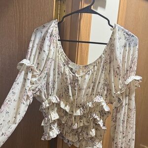 Floral Ruffle Blouse - Cream